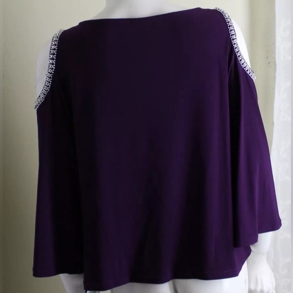 MSK bling deep purple dressy keyhole rhinestone top Size XL - Picture 3 of 5